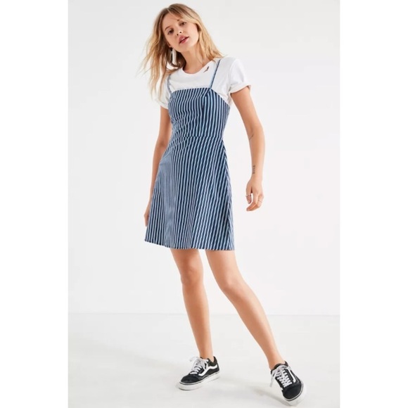 Urban Outfitters Kimchi Blue Mini Dress Stripes Blue Babydoll Square Neck Strap - Picture 3 of 12